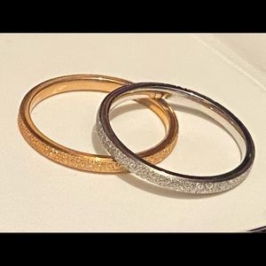 Set of Rose Gold and Silver Stackable Frosted Bands Size 8